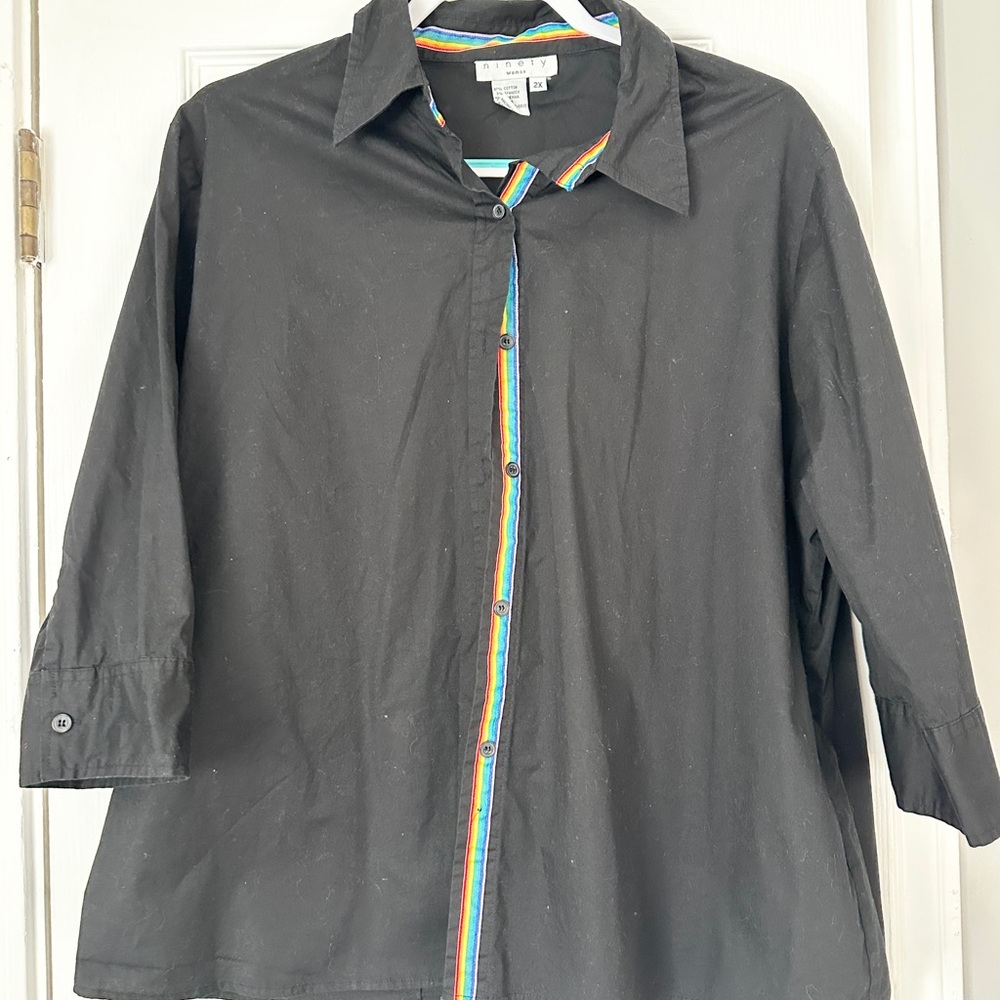 Ninety Black Shirt with Rainbow Trim